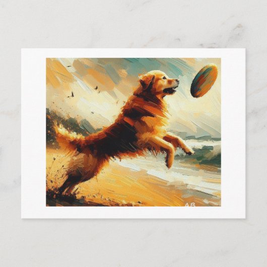 Hond springt voor frisbee, briefkaart (Voorkant)