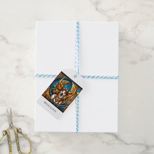 Hond steampunk met vleugels cadeaulabel (Met Touw)