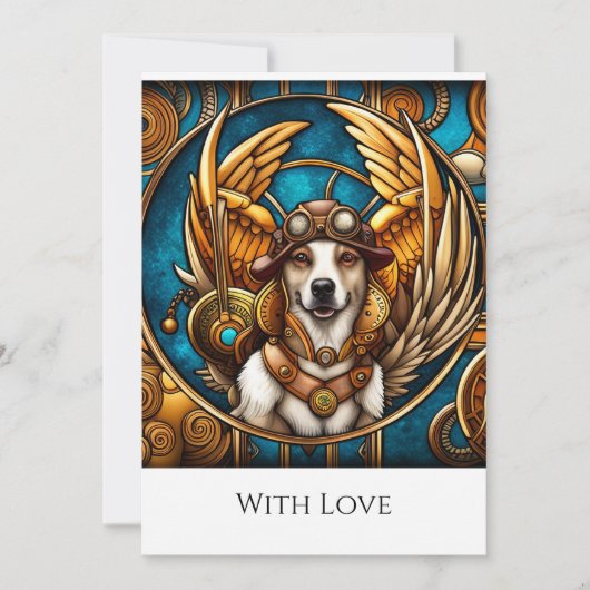 Hond steampunk met vleugels kaart (Voorkant)