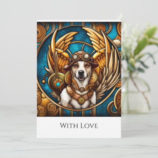 Hond steampunk met vleugels kaart (Staand voorkant)