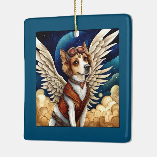 Hond steampunk vleugels keramisch ornament (Links)