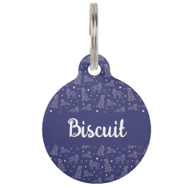 Hond Sterrenbeeld Blauw En Wit Patroon Monogram Huisdierpenning