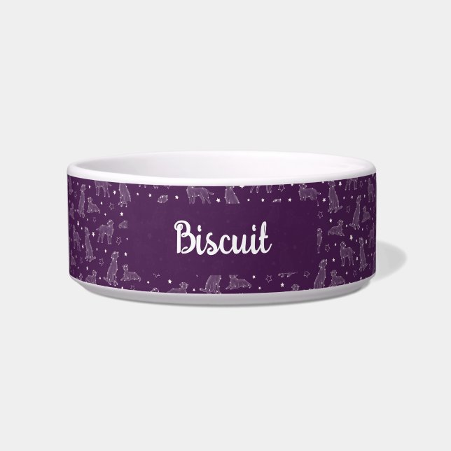 Hond Sterrenbeeld Paars & Wit Patroon Monogram Voerbakje (Voorkant)