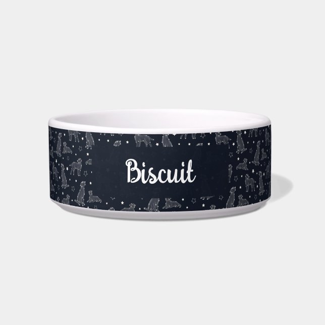 Hond Sterrenbeeld Zwart-Wit Patroon Monogram Voerbakje (Voorkant)
