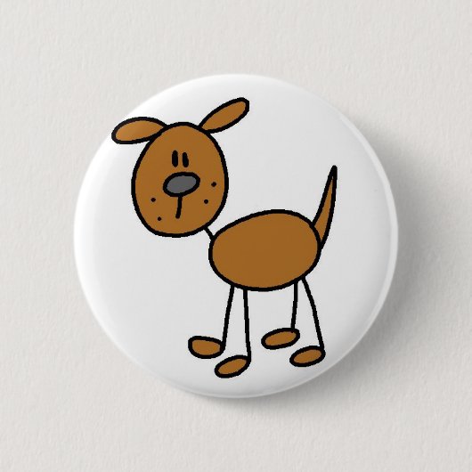 Hond Stickfiguur Knop Ronde Button 5,7 Cm (Voorkant)