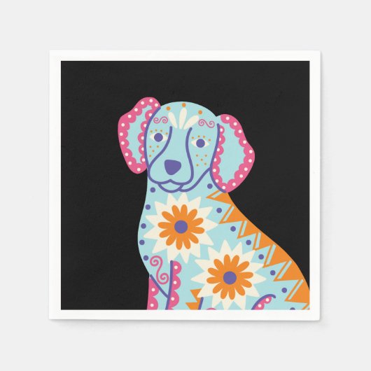 Hond Suiker Schedel Dag van de Doden Zwarte Servet (Voorkant)