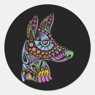 Hond Suiker Schedel Dia De Los Muertos Schattige M Ronde Sticker