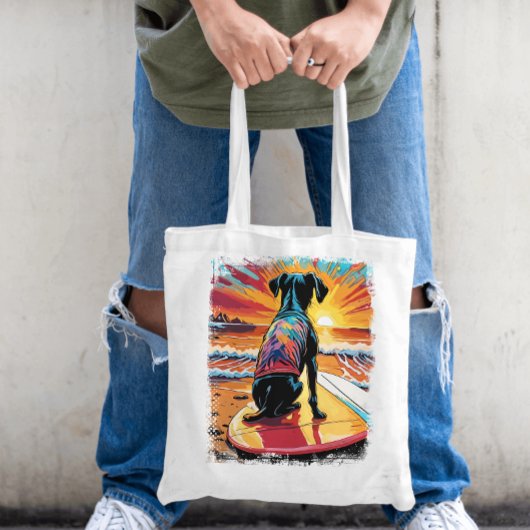 Hond Surfen Schattigee kleurrijke stripillustratie Tote Bag