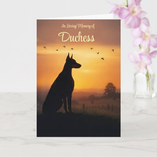 Hond Sympathie Aangepaste Naam Silhouet Dobermann Kaart (Orchidee)