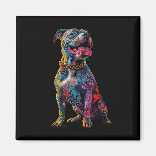 Hond Tattoos Pitbull getatoeëerd Kleurrijke getato Magneet