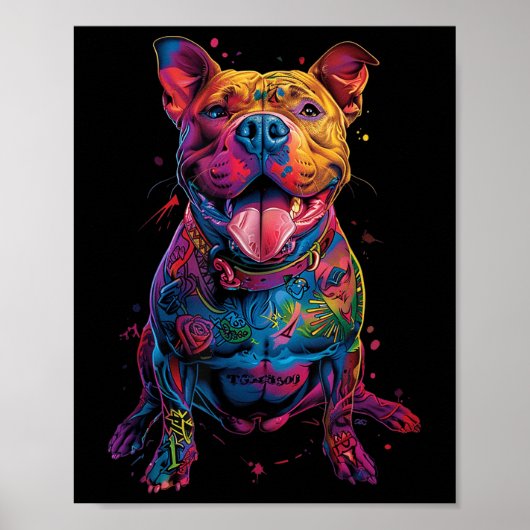 Hond Tattoos Pitbull getatoeëerd Kleurrijke getato Poster (Voorkant)
