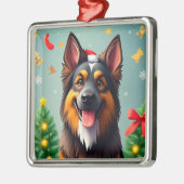 Hond te midden van kerstdecoraties metalen ornament (Links)