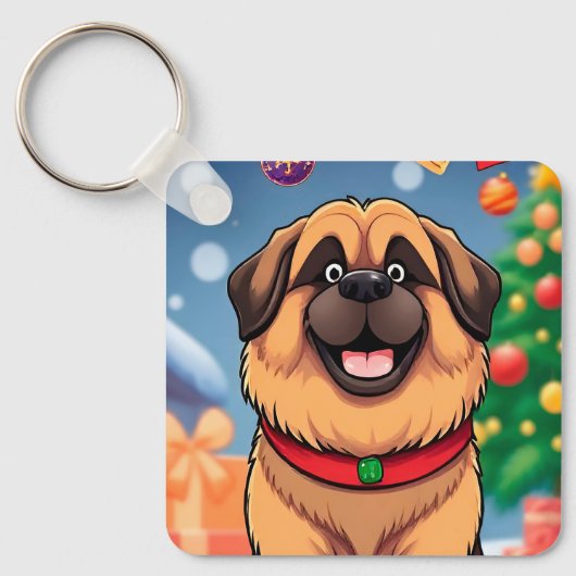 Hond te midden van kerstdecoraties sleutelhanger (Voorkant)