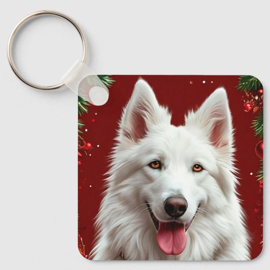 Hond te midden van kerstversiering sleutelhanger (Voorkant)