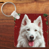 Hond te midden van kerstversiering sleutelhanger (Voorkant)
