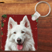 Hond te midden van kerstversiering sleutelhanger (Achterkant)