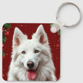 Hond te midden van kerstversiering sleutelhanger (Achterkant)