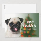 Hond tegen kerstboom zetten met bokeh feestdagenkaart (Voorkant / Achterkant)