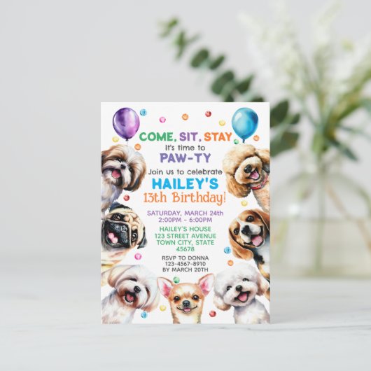 Hond Thema 13e Verjaardag Feest Uitnodiging (Staand voorkant)