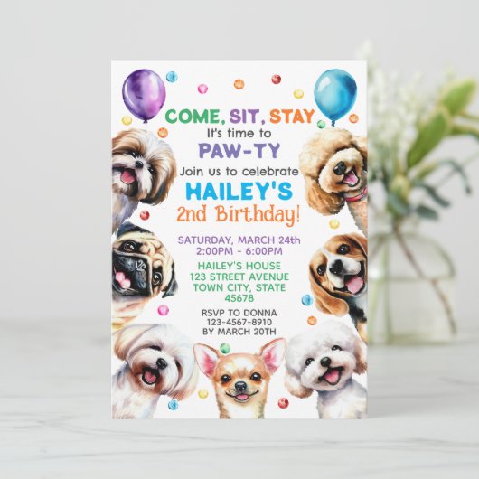 Hond Thema 2e Verjaardag Party Uitnodiging (Staand voorkant)