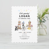 Hond Thema Laten we Pawty Hond Verjaardagsfeestje Kaart (Staand voorkant)