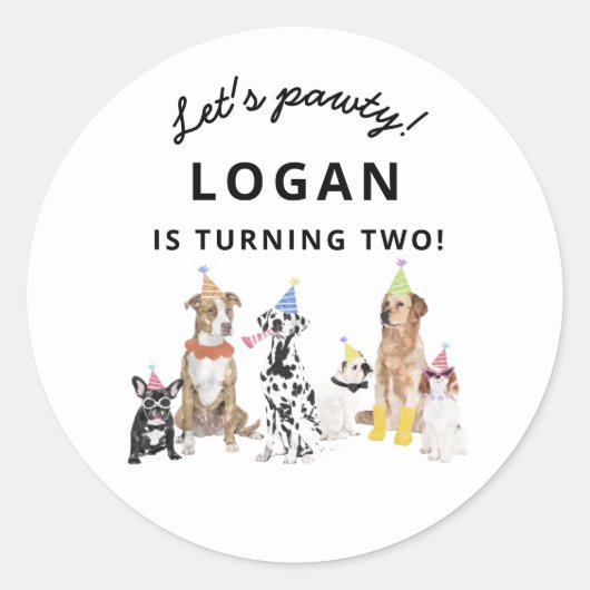 Hond Thema Laten we Pawty Hond Verjaardagsfeestje  Ronde Sticker (Voorkant)