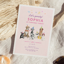 Hond Thema Meisje Puppy Verjaardagsfeest Uitnodigi Kaart