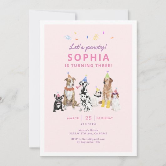 Hond Thema Meisje Puppy Verjaardagsfeest Uitnodigi Kaart (Voorkant)