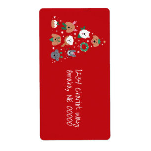 Hond thema rode kerst retour label