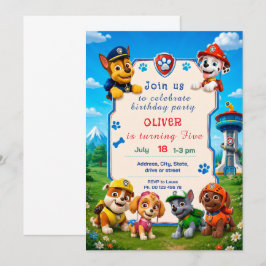 Hond thema uitnodiging voor jongen. Kinderfeestje.
