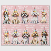 Hond thema verjaardagsfeestje roze cadeaupapier (Vlak)