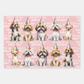 Hond thema verjaardagsfeestje roze inpakpapier vel (Voorkant 3)