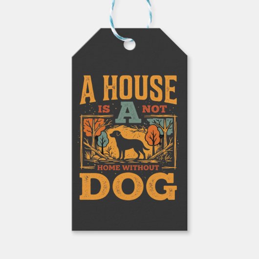 Hond thuis vintage huis cadeaulabel (Voorkant)