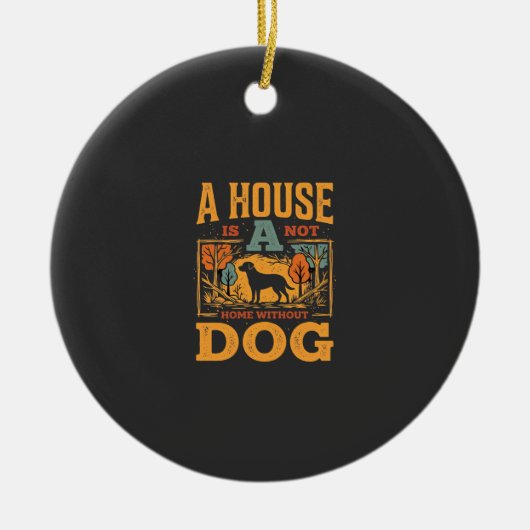 Hond thuis vintage huis keramisch ornament (Voorkant)