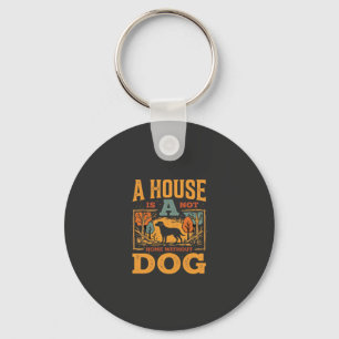 Hond thuis vintage huis sleutelhanger