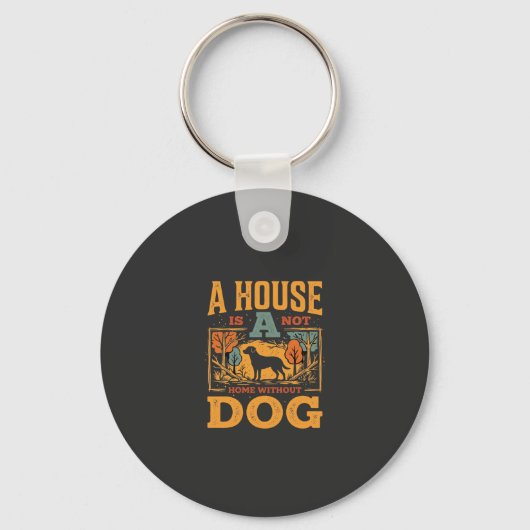 Hond thuis vintage huis sleutelhanger (Voorkant)