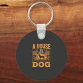 Hond thuis vintage huis sleutelhanger (Voorkant)