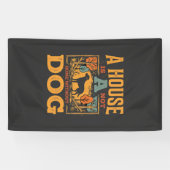 Hond thuis vintage huis spandoek (Horizontaal)