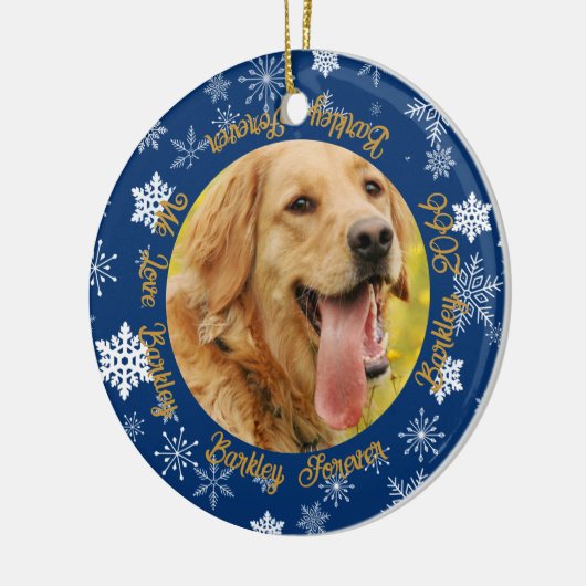Hond Toen en Nu 2 Foto Blauwe Sneeuwvlok Keramisch Ornament (Links)