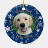 Hond Toen en Nu 2 Foto Blauwe Sneeuwvlok Keramisch Ornament (Achterkant)