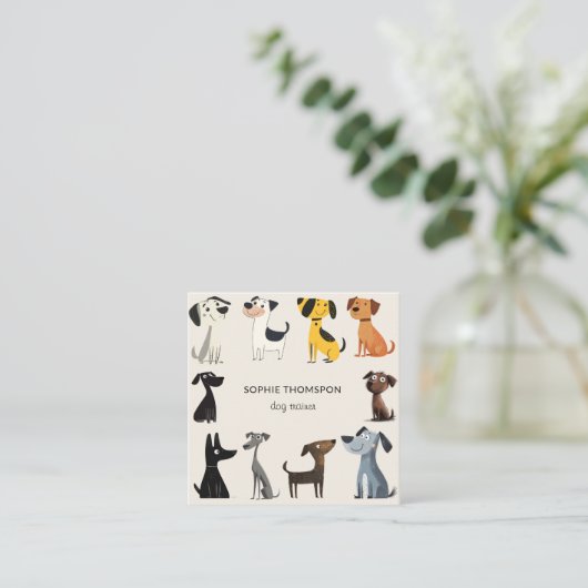 Hond trainer cartoon honden vierkante visitekaartje (Staand voorkant)