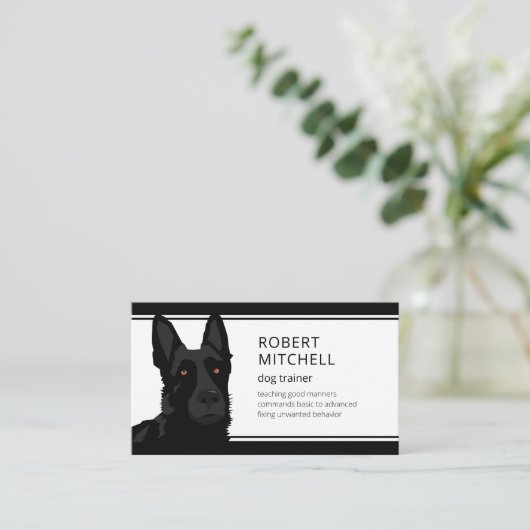 Hond Trainer Zwart Duits Herder QR Code Visitekaartje (Staand voorkant)