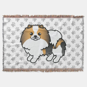 Hond Tricolor Pomeranian Cute Cartoon Dog & Paws Deken