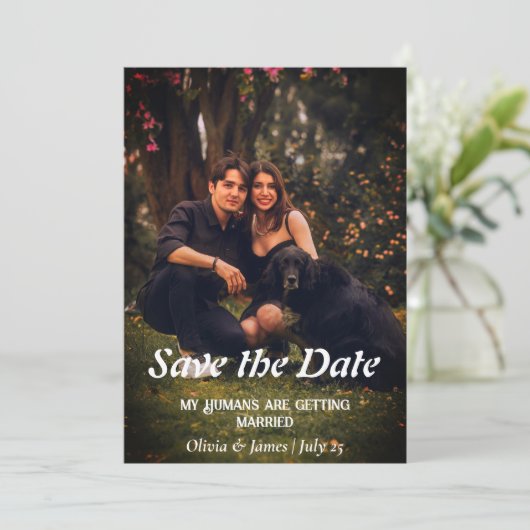 Hond Trouwfoto Save the Date Kaart Invitation (Staand voorkant)