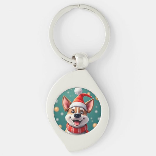 Hond tussen feestelijke kerstversiering sleutelhanger (Voorkant)