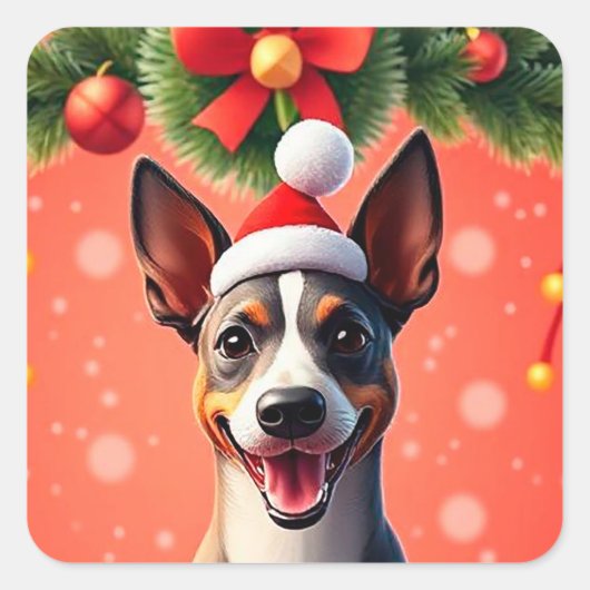 Hond tussen kerstdecoraties vierkante sticker (Voorkant)