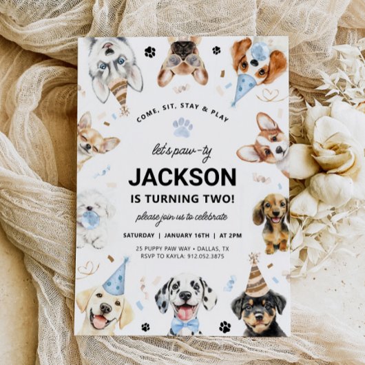 Hond Uitnodiging, Jongen Puppy Verjaardag Uitnodig Kaart