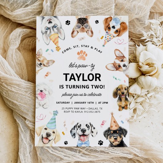 Hond Uitnodiging, Jongen Puppy Verjaardag Uitnodig Kaart