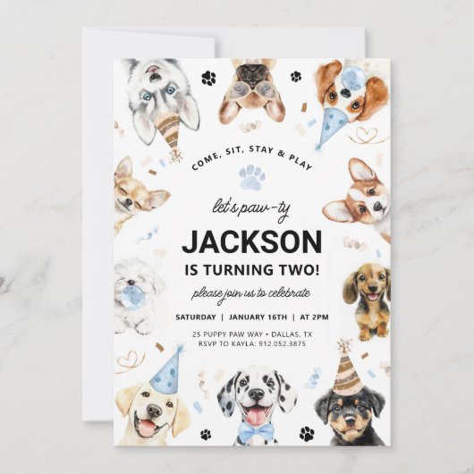 Hond Uitnodiging, Jongen Puppy Verjaardag Uitnodig Kaart (Voorkant)