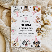 Hond Uitnodiging, Roze Puppy Verjaardag Uitnodigin Kaart